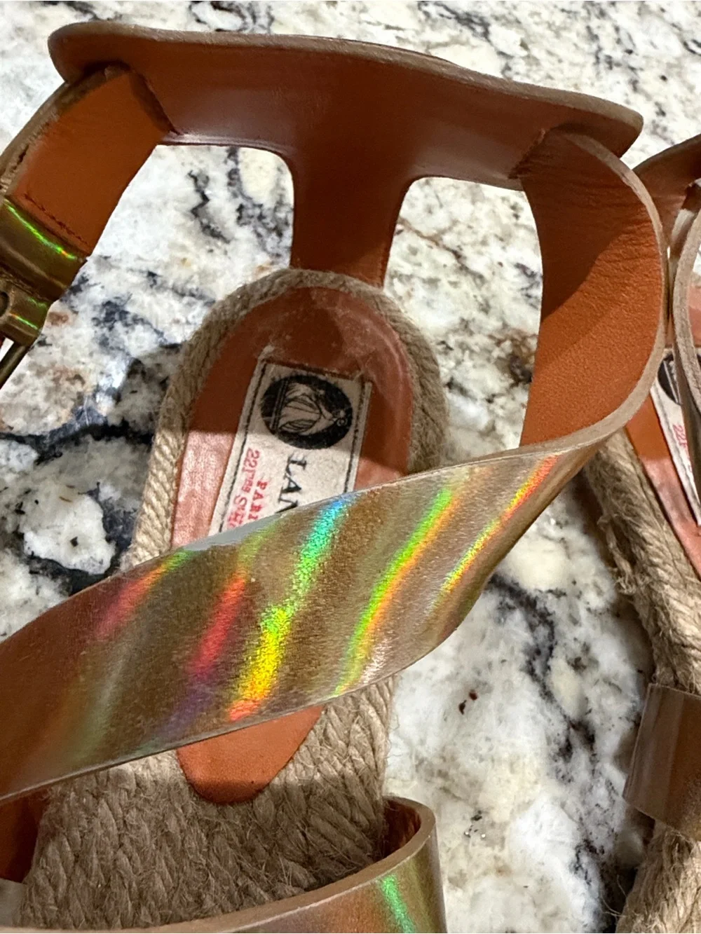 Lanvin Sz 41 (US10) Woven Espadrille Ankle-Strap Sandals in Iridescent Bronze